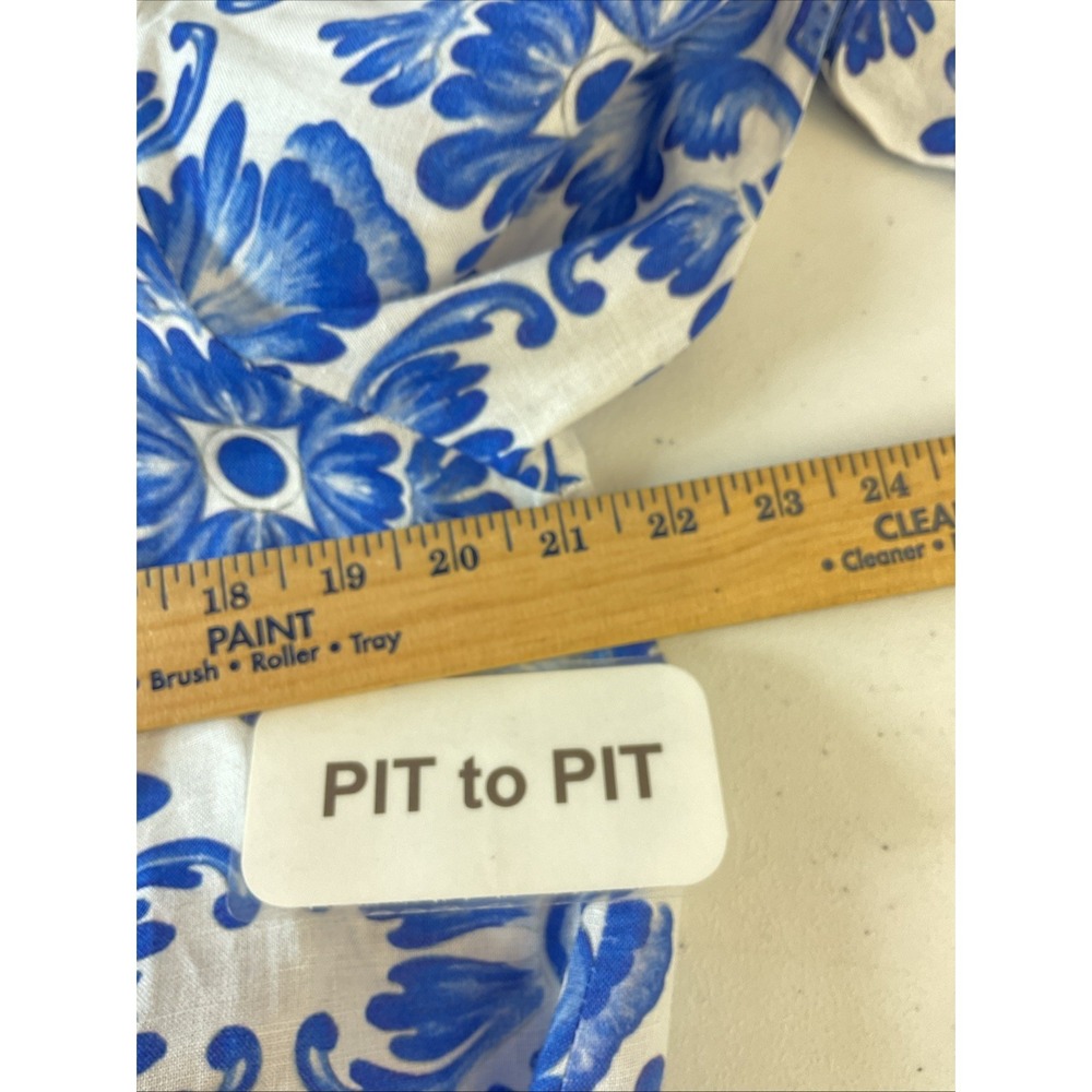 Idillio Positano womens blue floral linen L/S size MD Italy drawstring waist - Picture 6 of 8